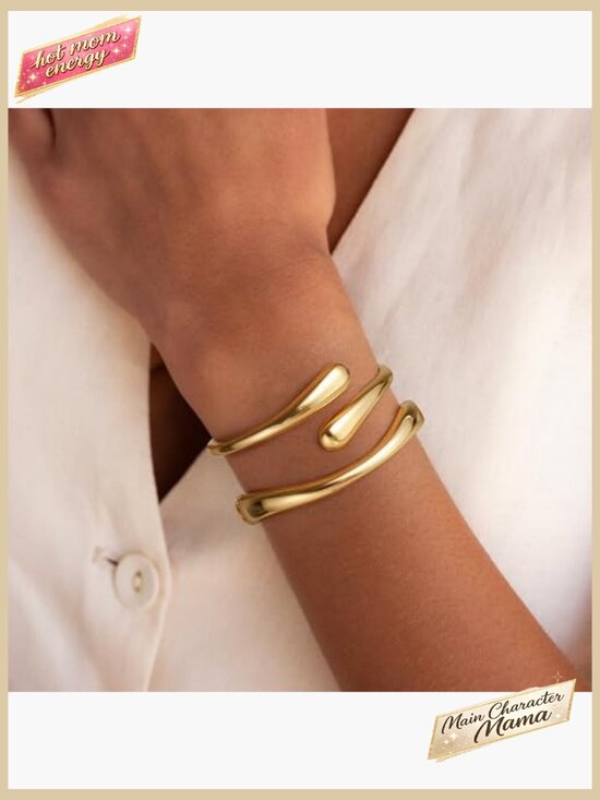 Chunky Twist Cuff Bangle Bracelet Set Modern Elegant Adjustable Gold Plated - Picture 3 of 7